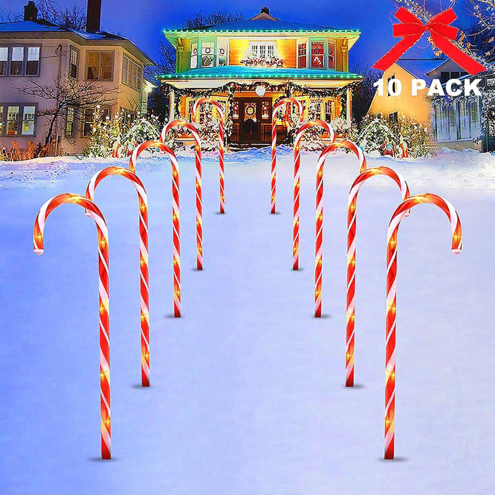 5/10pcs Christmas Candy Cane LED Lights Pathway Outdoor Garden Yard