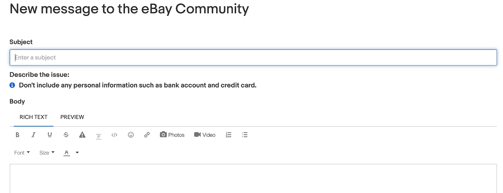 صفحة رسالة مجتمع eBay