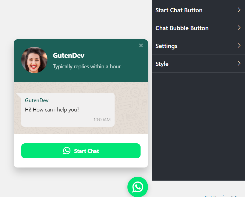 Live chat WhatsApp template