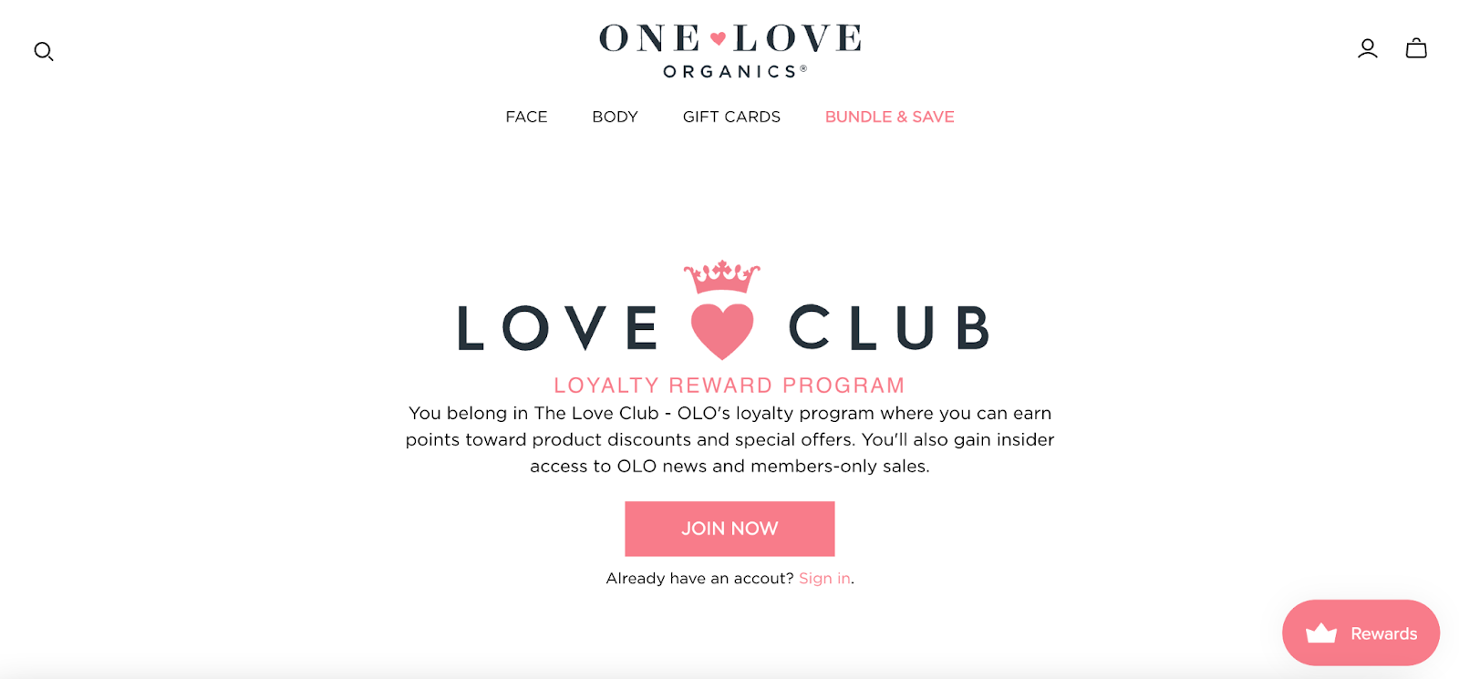 Creative rewards program names–A screenshot from One Love Organics’ Love Club rewards program explainer page.