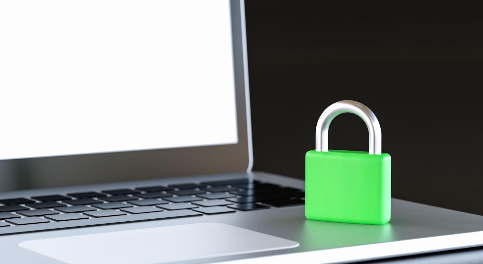 Closed green padlock on a laptop showing cyber awareness.