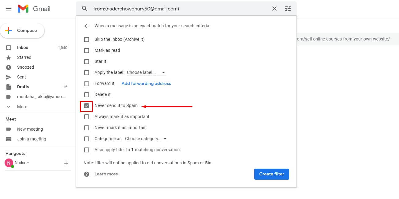 Safelist an Email Address in gmail