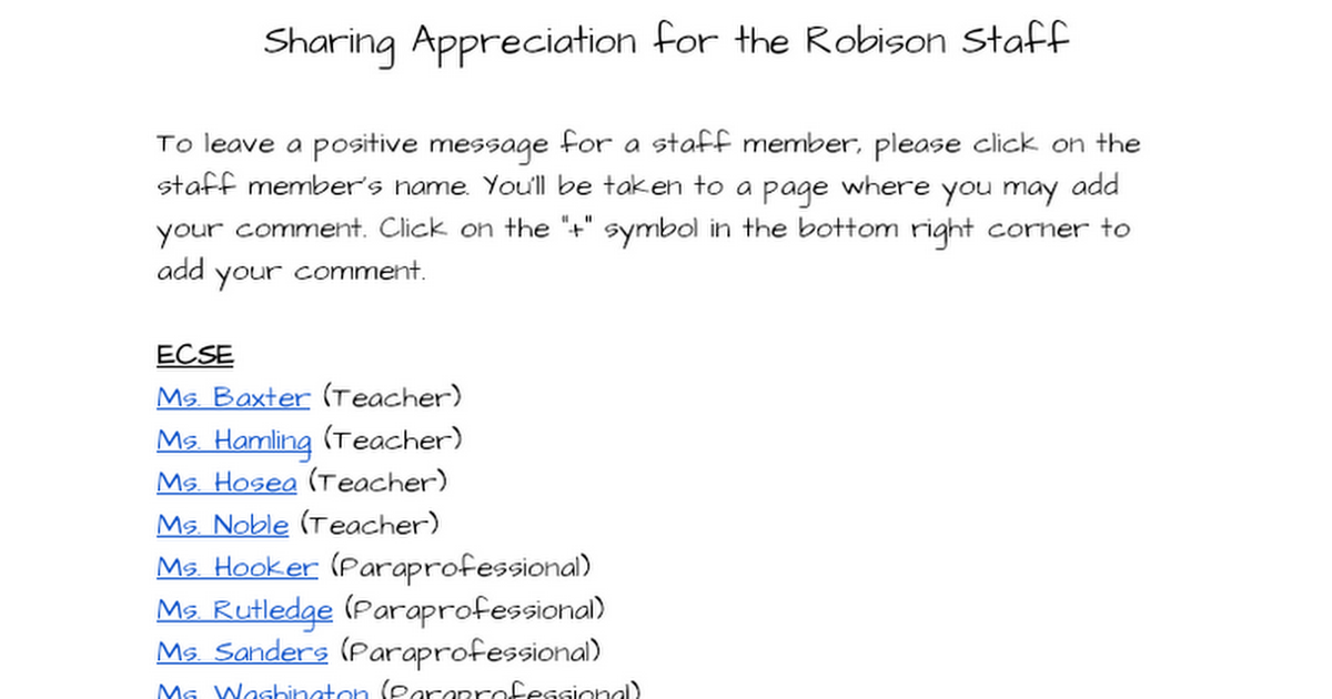Sharing Appreciation for the Robison Staff