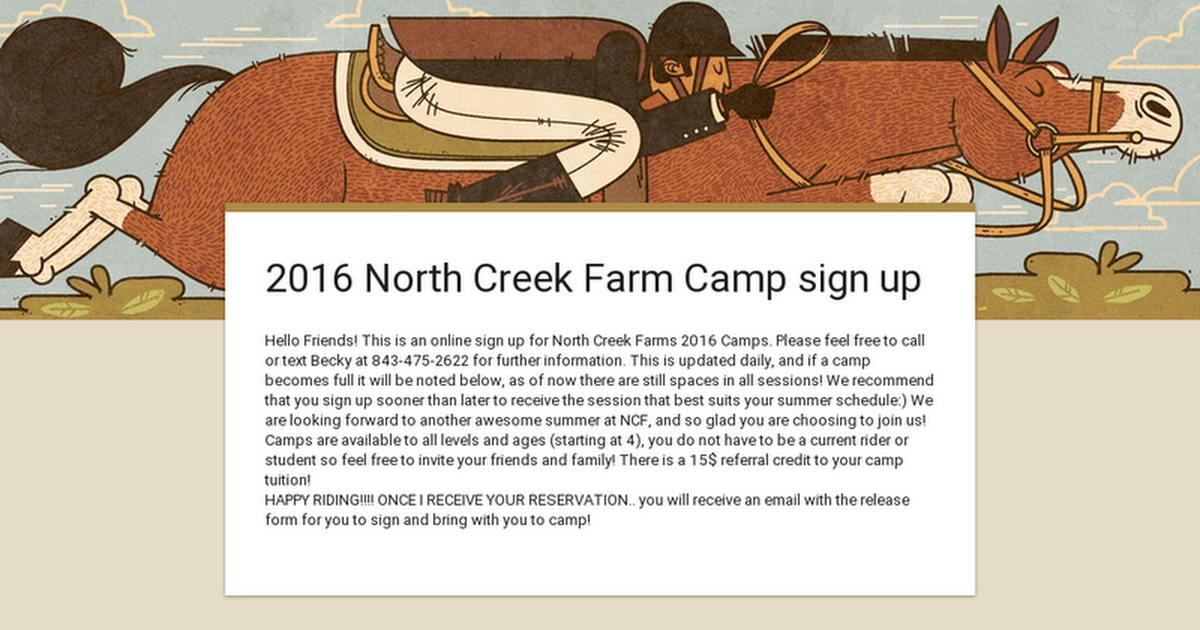 2016 North Creek Farm Camp sign up