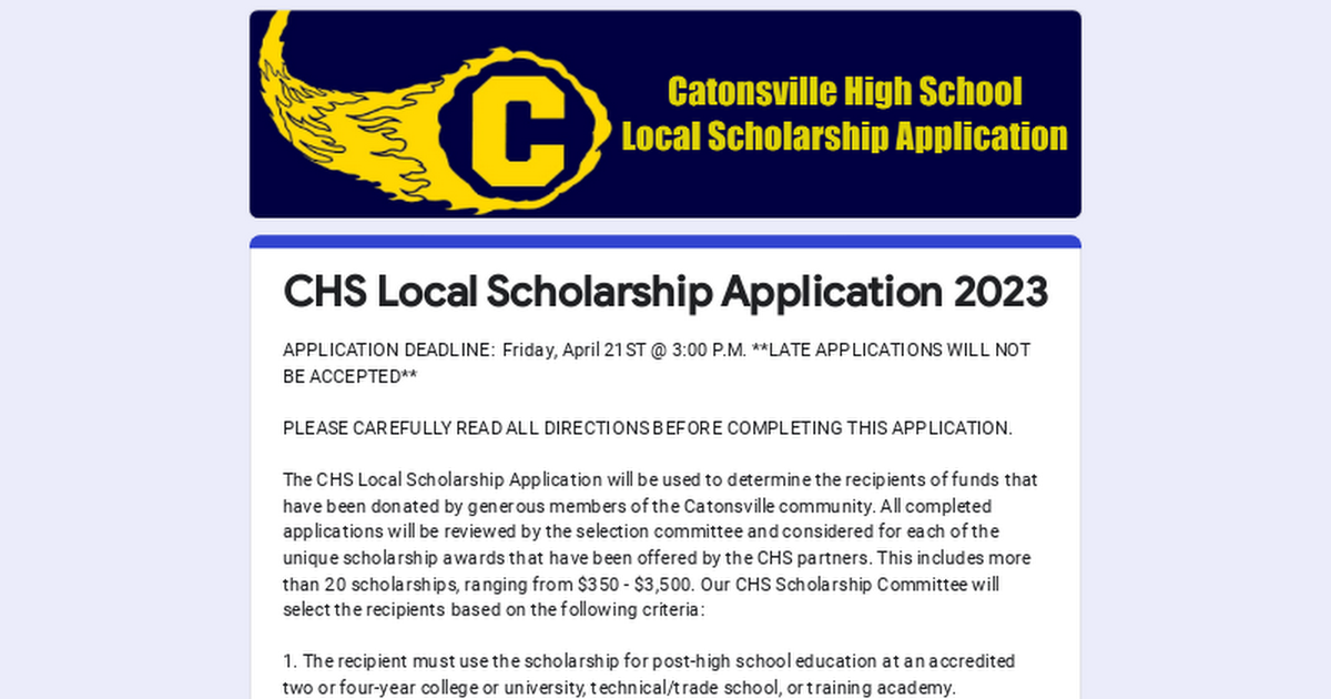 CHS Local Scholarship Application 2023