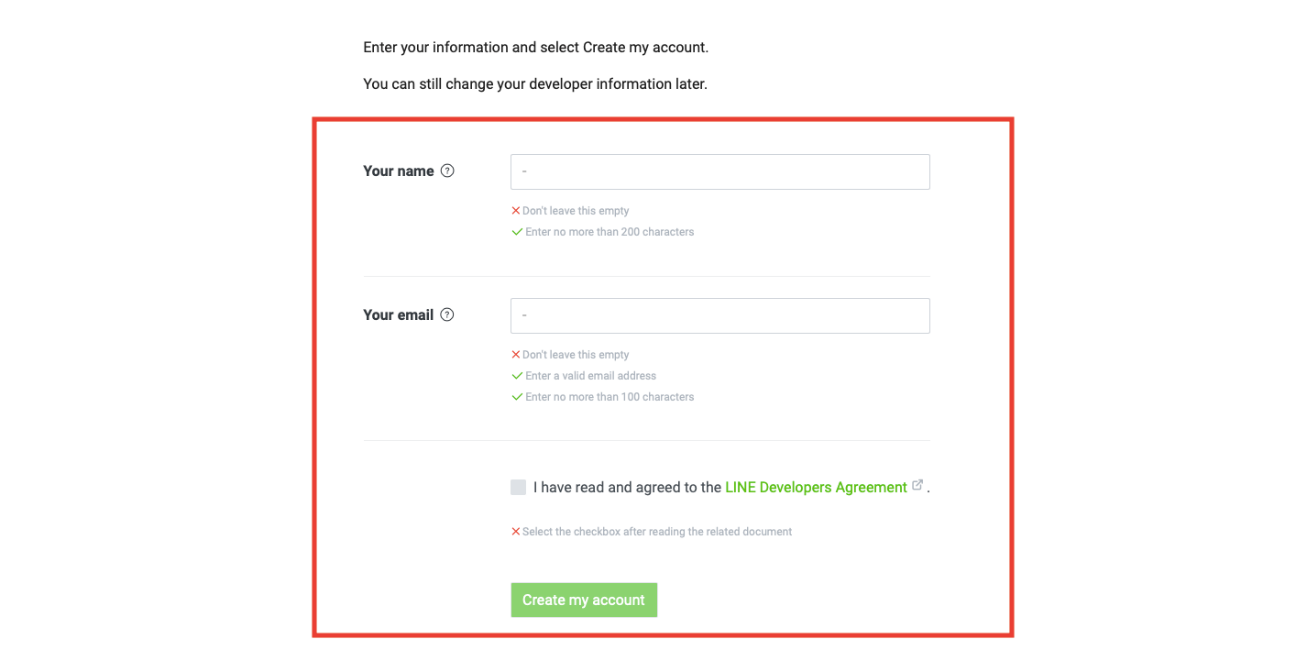 LINEDevelopersアカウント作成画像