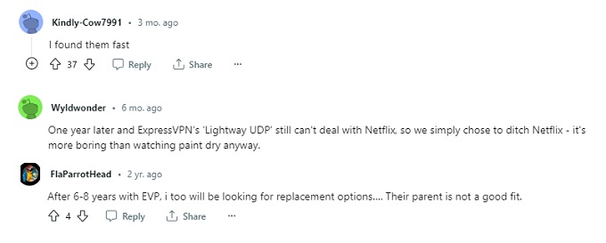 Comments about ExpressVPN on Reddit