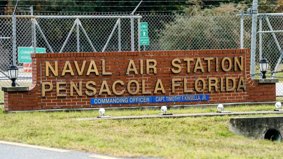 PENSACOLA, FLORIDA - DECEMBER 06: A general view of the atmosphere at the Pensacola Naval Air Station following a shooting on December 06, 2019 in Pensacola, Florida. The second shooting on a U.S. Naval Base in a week has left three dead plus the suspect and seven people wounded. (Photo by Josh Brasted/Getty Images)