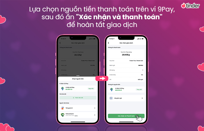 Thanh toán giao dịch mua gói Tinder