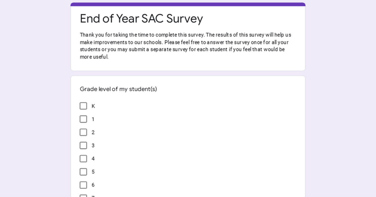 End of Year SAC Survey