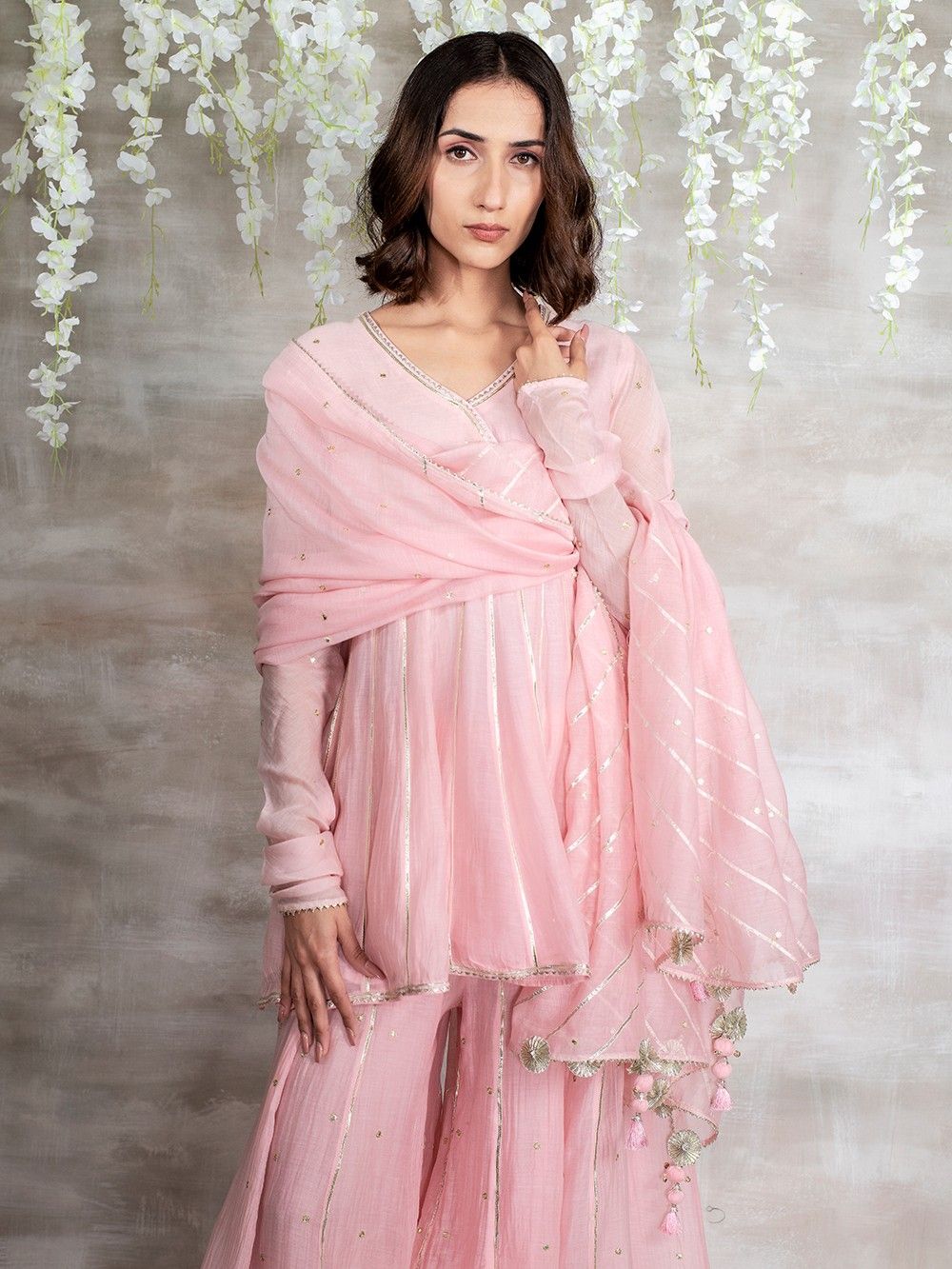 the loom - Pink Chanderi Sharara Suit