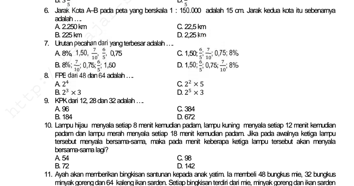 Contoh Soal Dan Materi Pelajaran 8 Contoh Soal Hots Matematika Sd Kelas 6