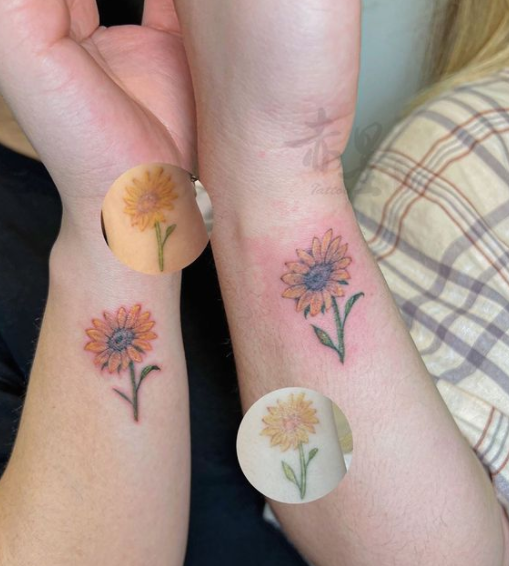 Two Tiny Sunflower Tattoo On Wrist