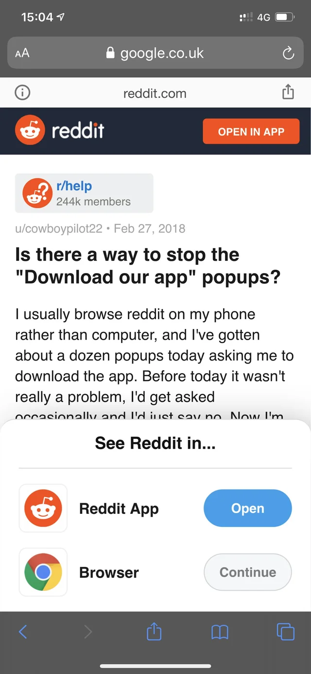 Button to download app in Reddit on browsers