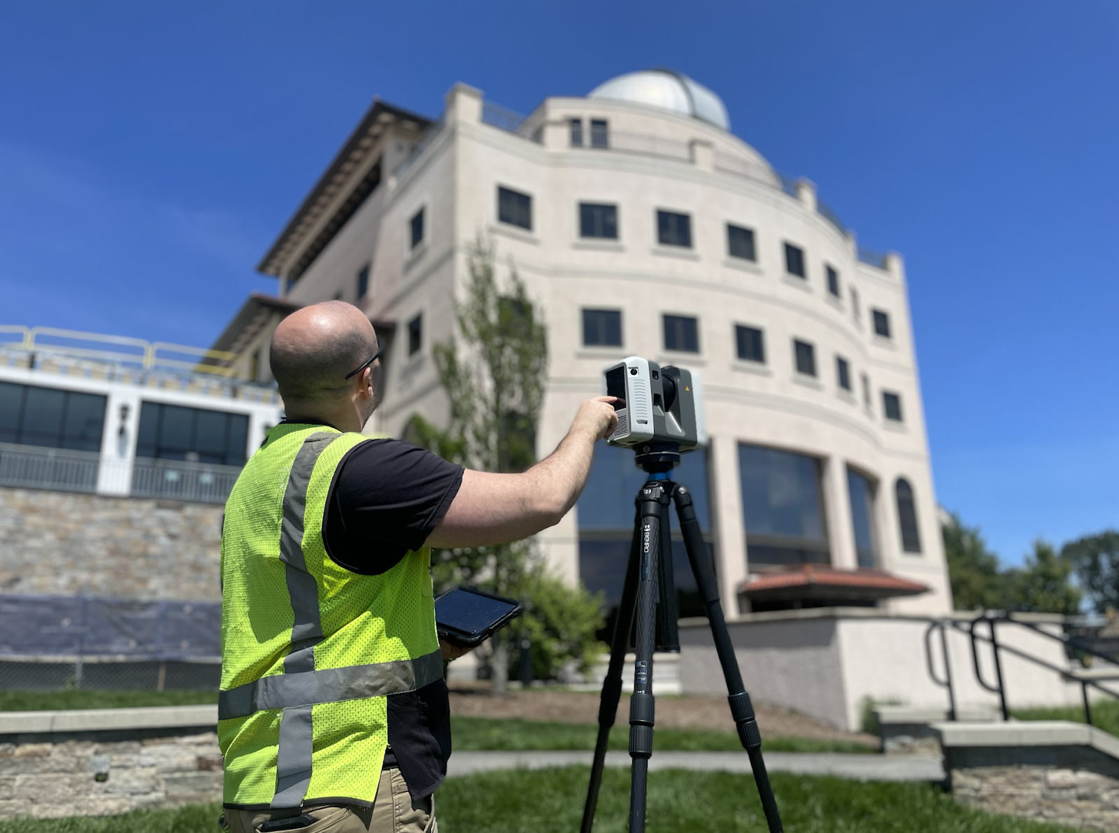 Mike Remond, Senior Operations Associate, utilizing the Leica RTC360 laser scanning on-site at Dexter-Southfield Academy