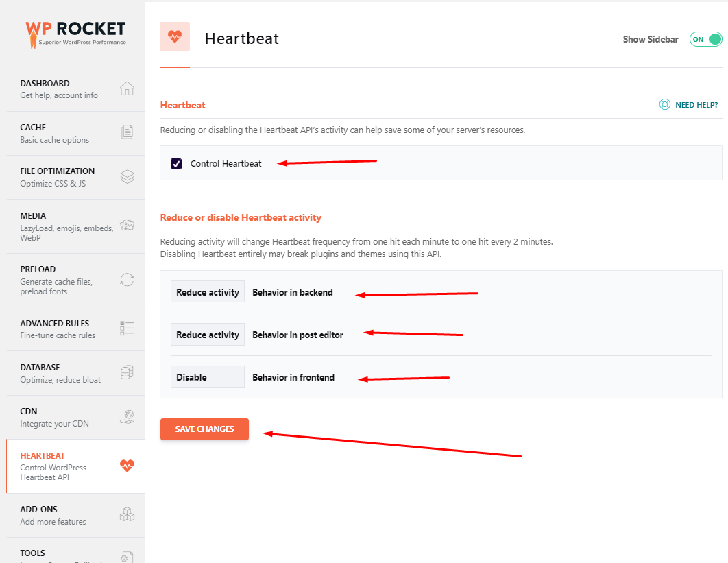 heartbeat control for websites