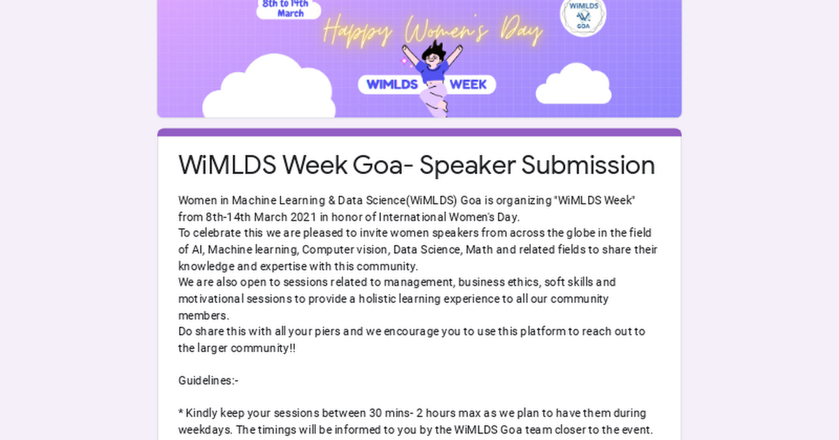 WiMLDS Week Goa- Speaker Submission