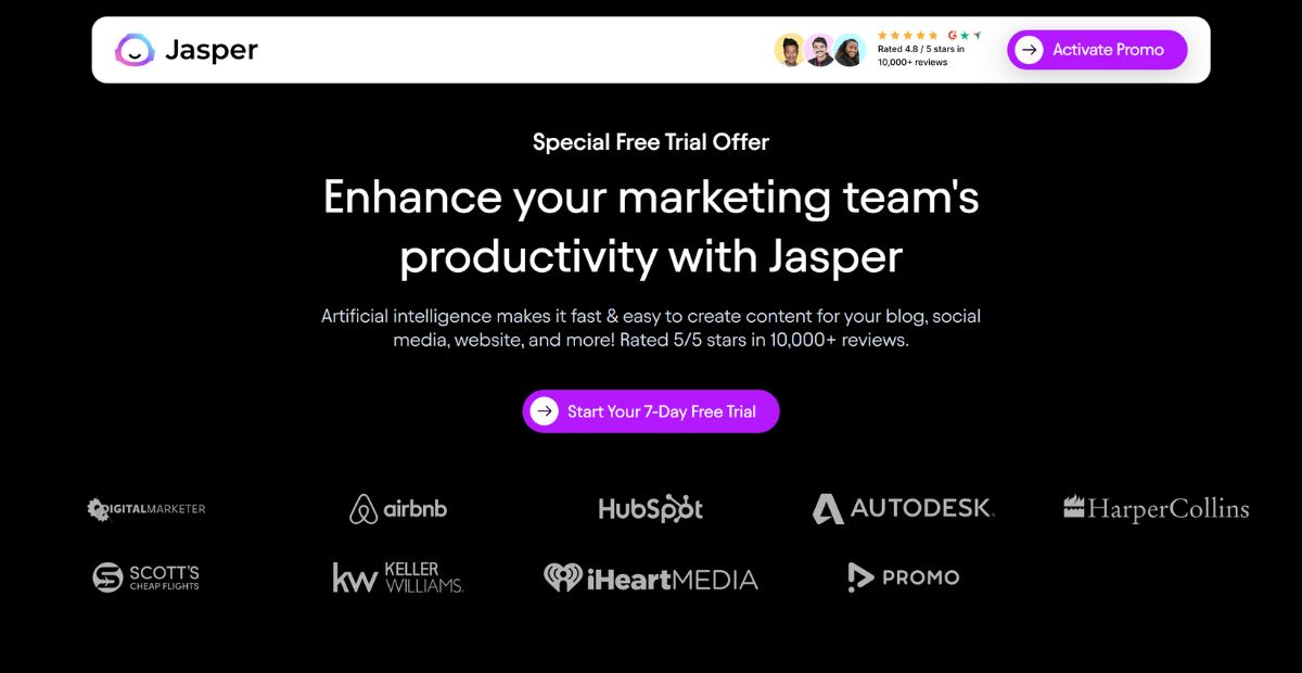 Jasper AI ecommerce tool | Jasper signup page