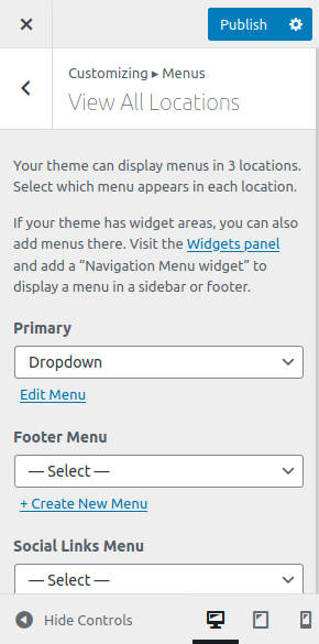Drop Down Menu WordPress: Screenshot of how to publish menus in multiple locations 