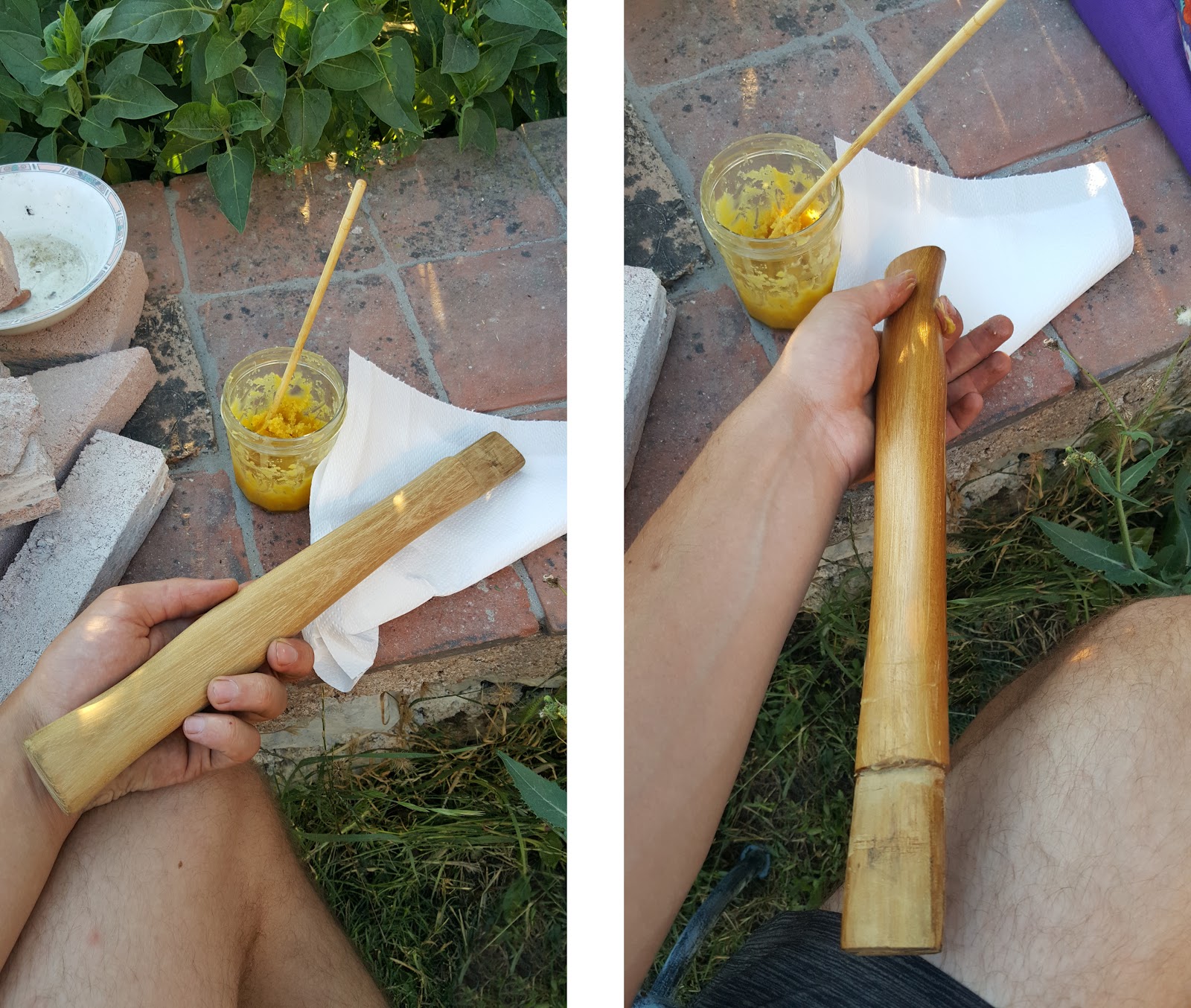 Oiled handle before and after