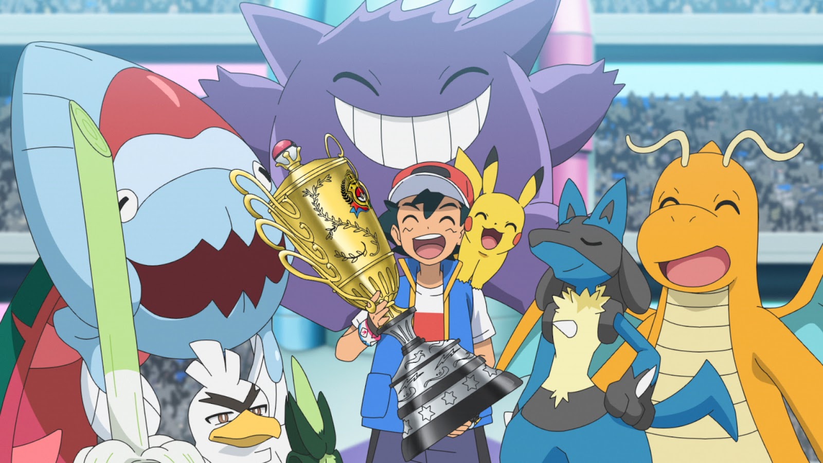 Ash celebrates his victory.