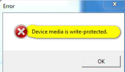 a pop-up prompt that saying Device media is write-protected