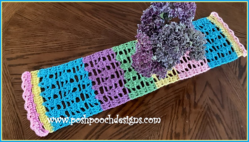 small table runner on table with flowers