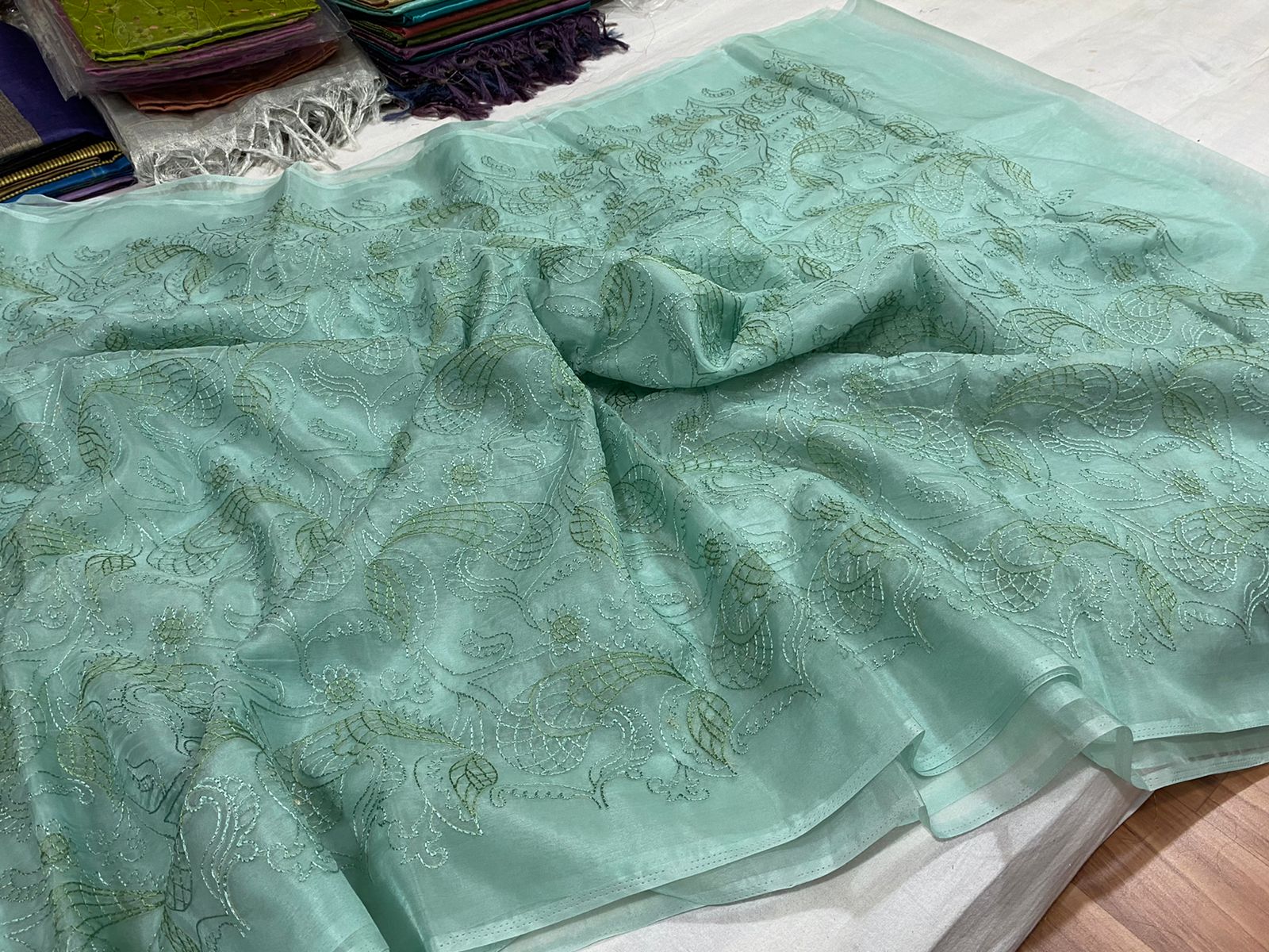 organza silk embroidery saree