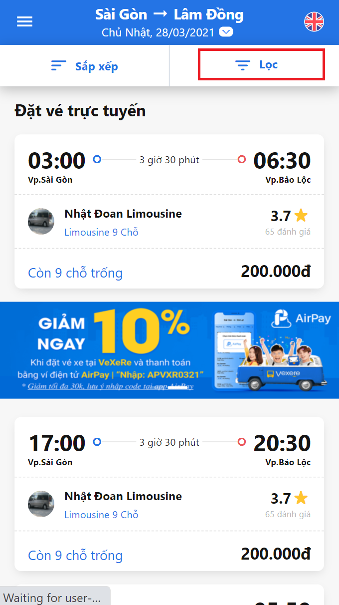 Dùng bộ lọc chọn xe Phong Phú.