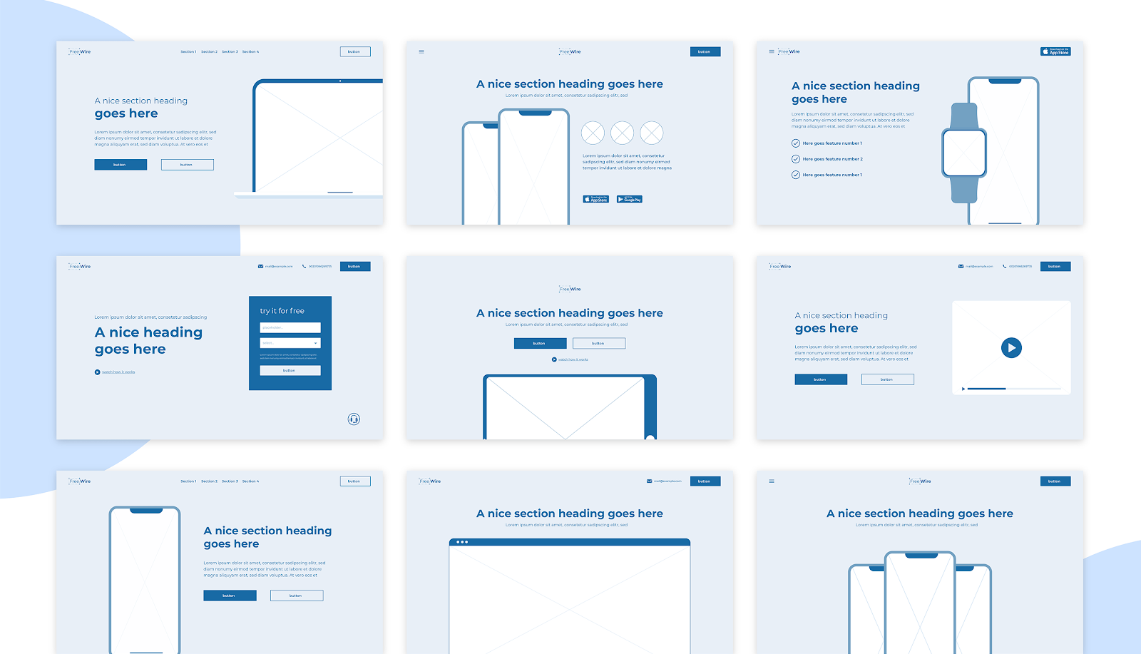 Sample assets from the FreeWire wireframing kit.