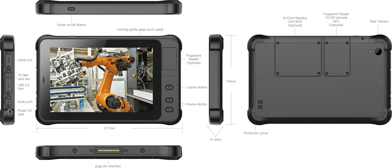 7 inch Windows rugged tablets, high brightness RFID Military tablets with NFC-Rugged tablet