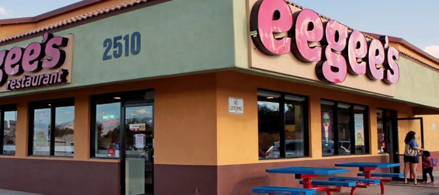 eegees building with red lettering