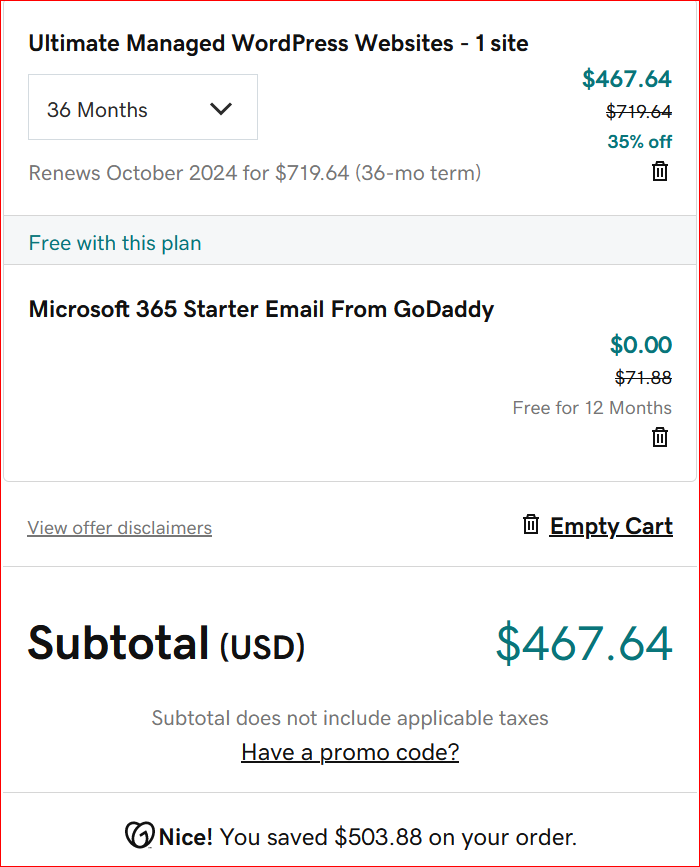 GoDaddy with WordPress pricing