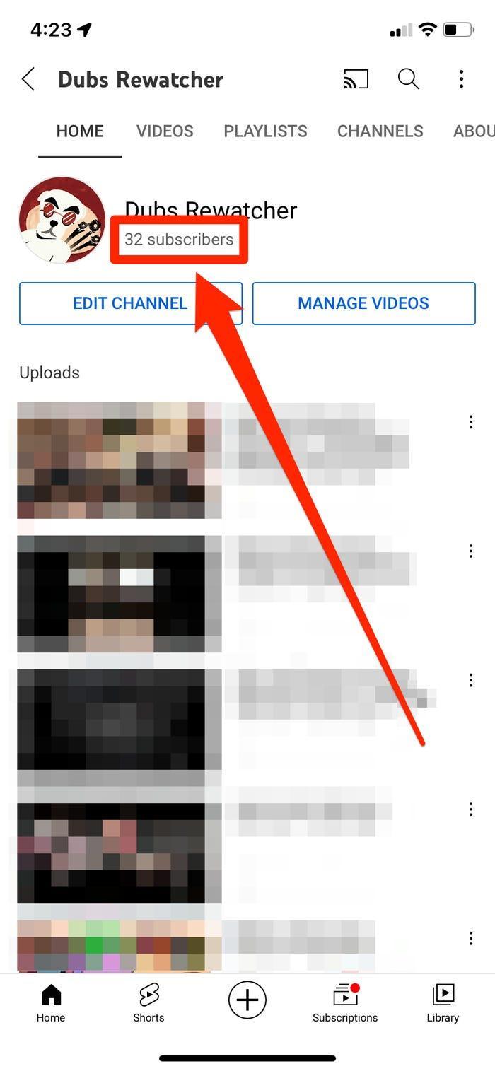 A YouTube channel. Its subscriber count is highlighted.
