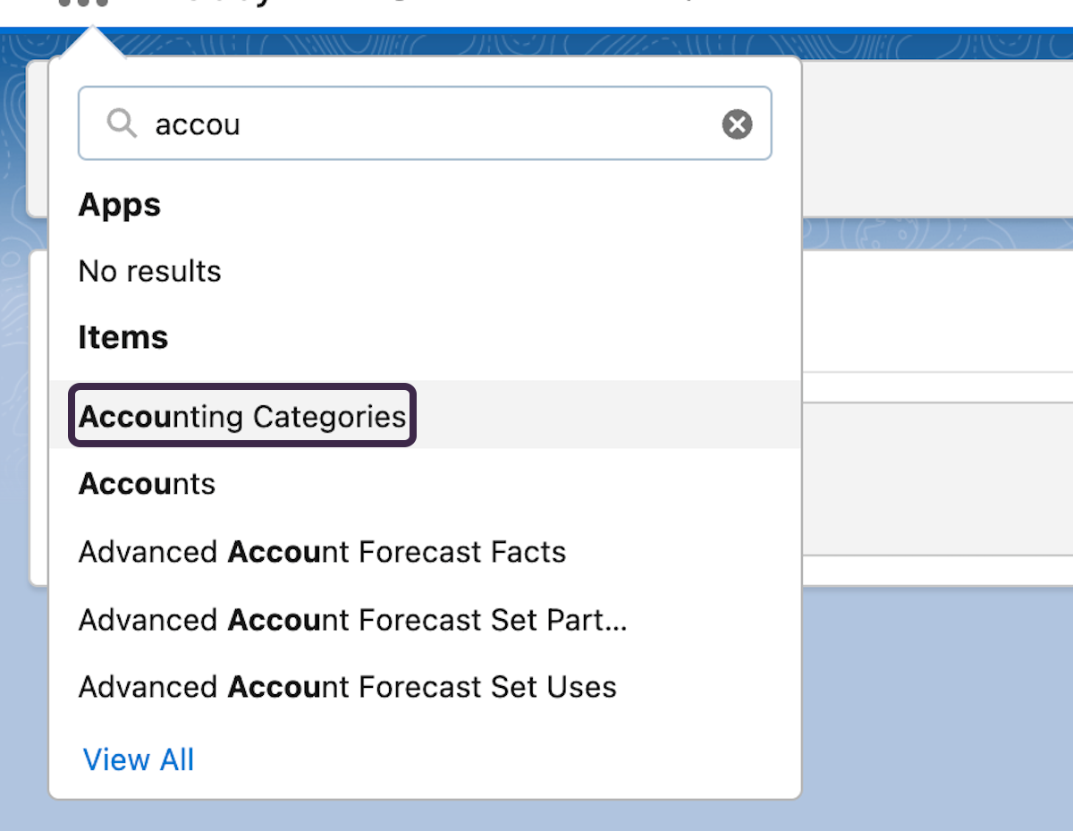 Click on Accounting Categories