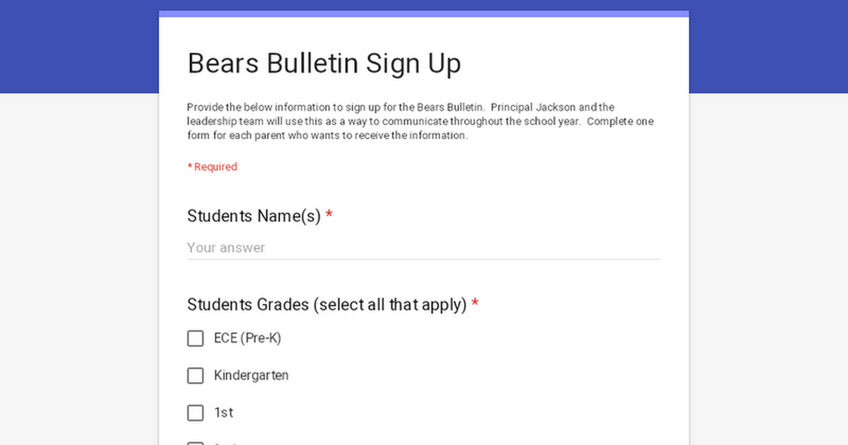 Bears Bulletin Sign Up