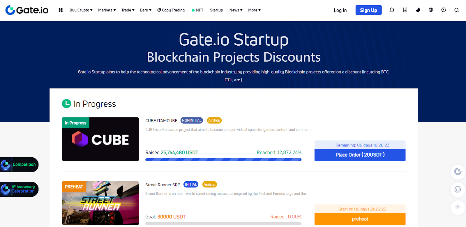 View of Gate.io Crypto Launchpad