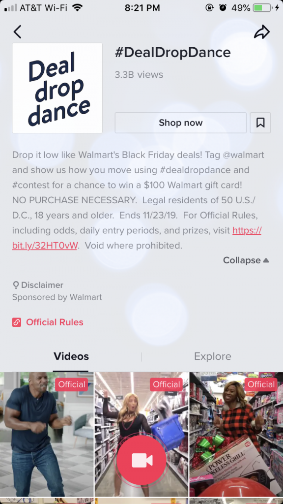 Walmart #DealDropDance influencer marketing campaign on TikTok