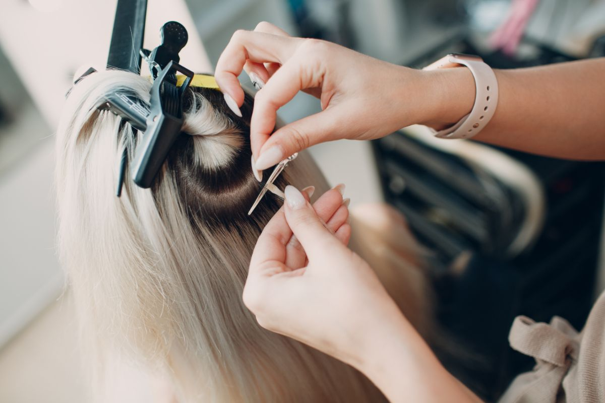 close up hair extension installation