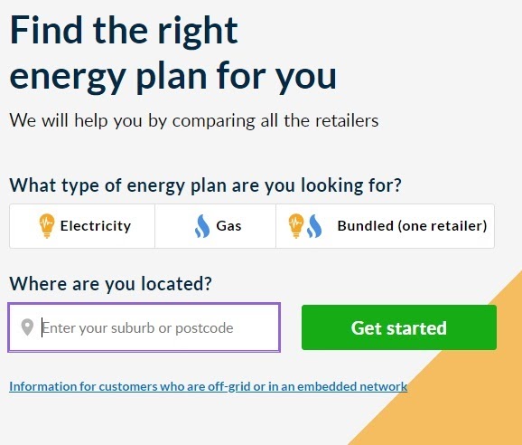 The different plans available on the Australian Energy Regulator. 
