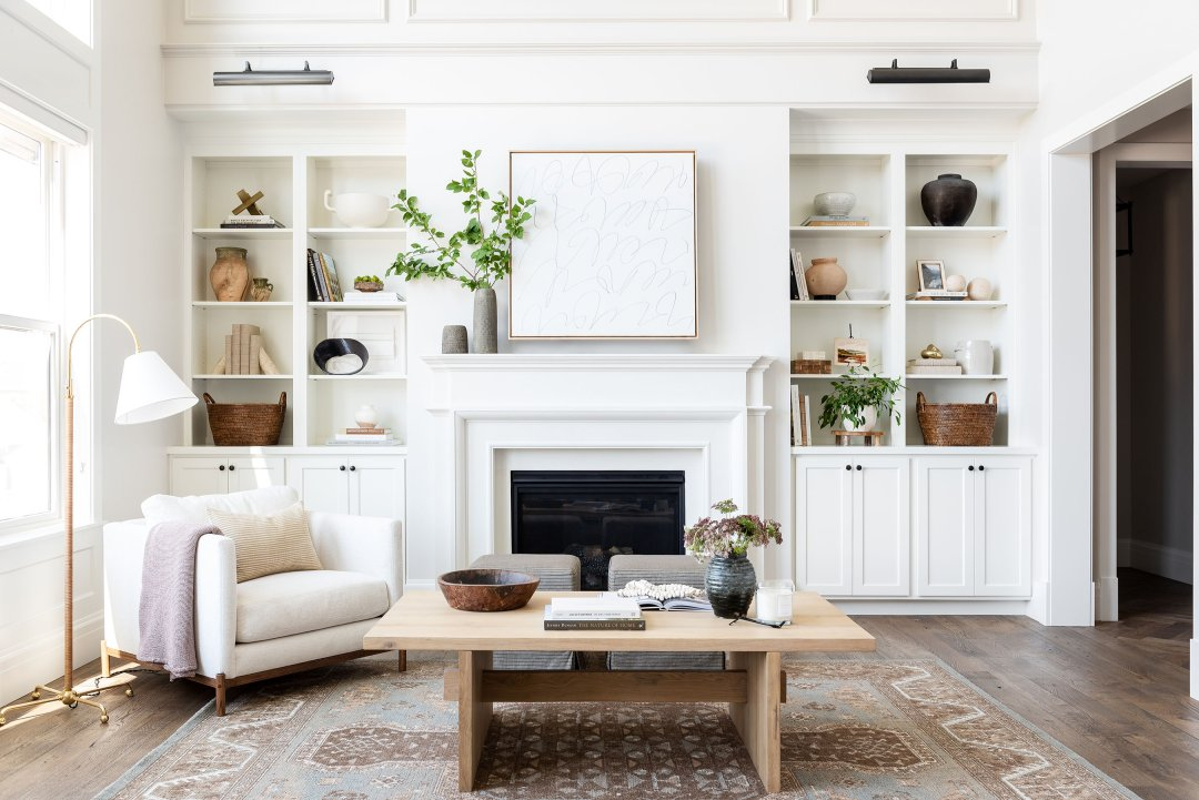 Studio McGee Living Room with white built-ins