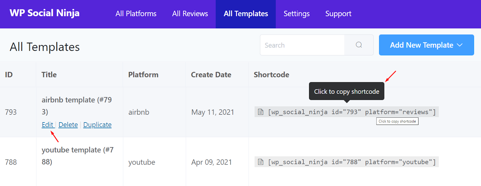 Edit, delete, or duplicate shortcode to showcase Airbnb reviews