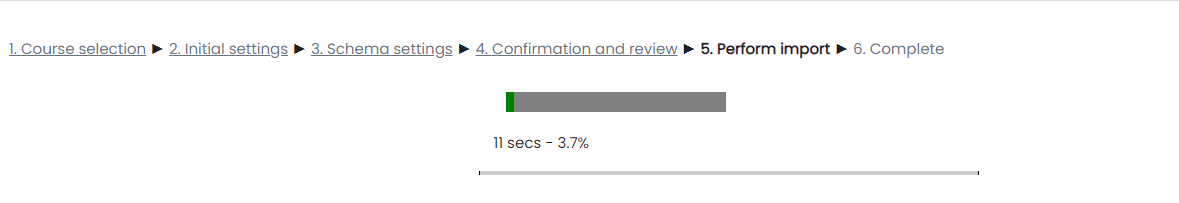 Screenshot of the progress bar when performing a content import in Moodle.