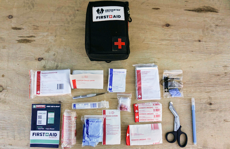 Layout of what's inside the First Aid Pro Kit