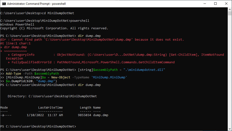 X:\Downloads\minidumpdotnet\screenshots\powershell_execution.png

MiniDumpDotNet tool in powershell by white oak security 