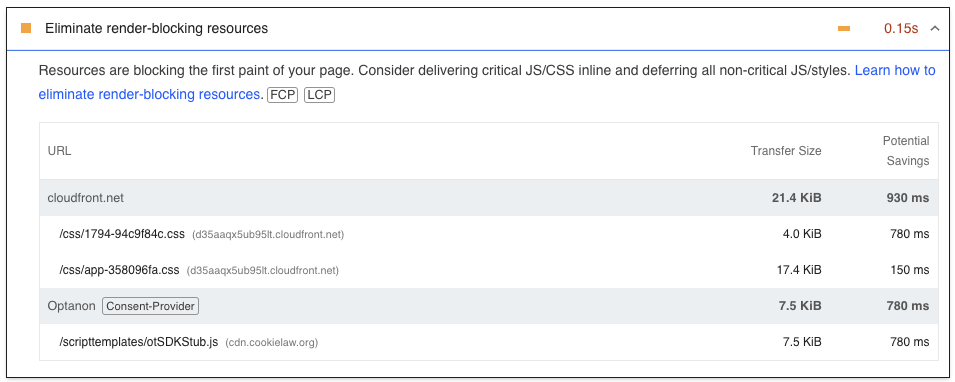 Eliminate render-blocking resources in PageSpeed Insights