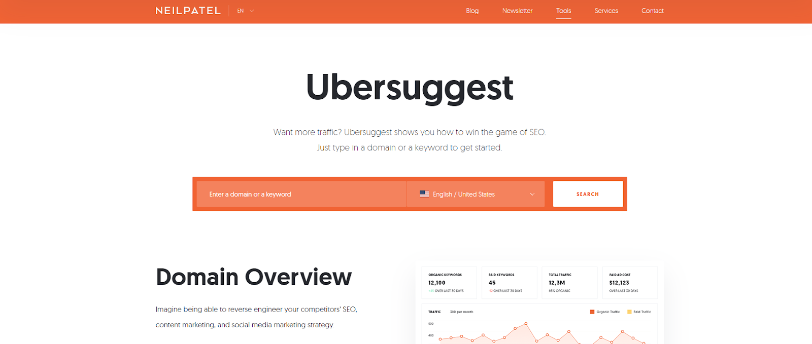 Homepage of Ubersuggest