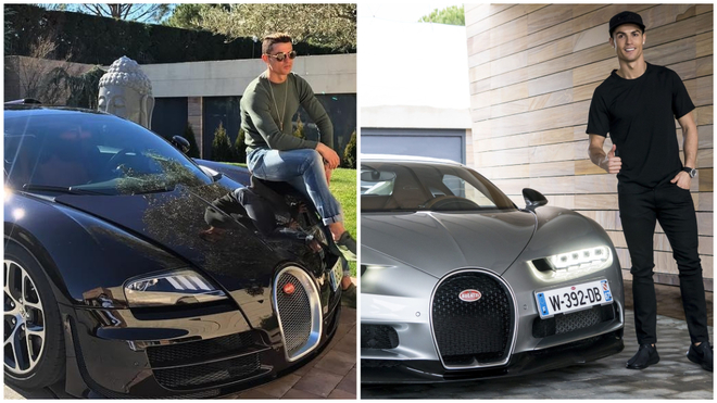 Ronaldo excitedly stands next to his supercar collection