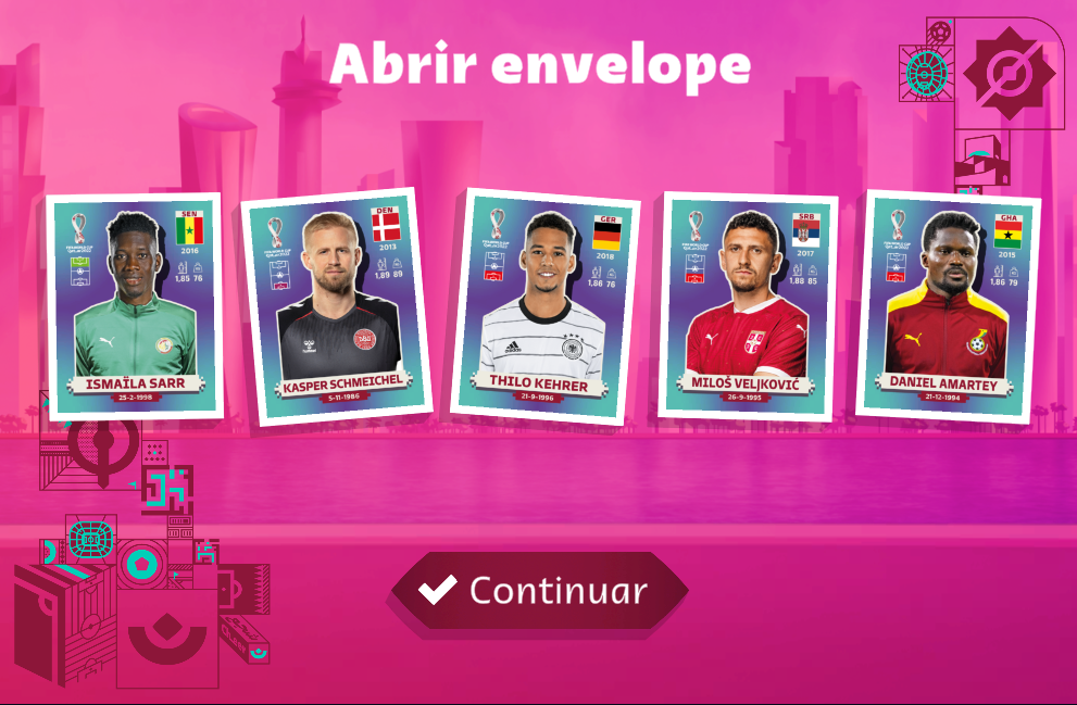 como abrir envelopes do álbum virtual da Copa do Mundo