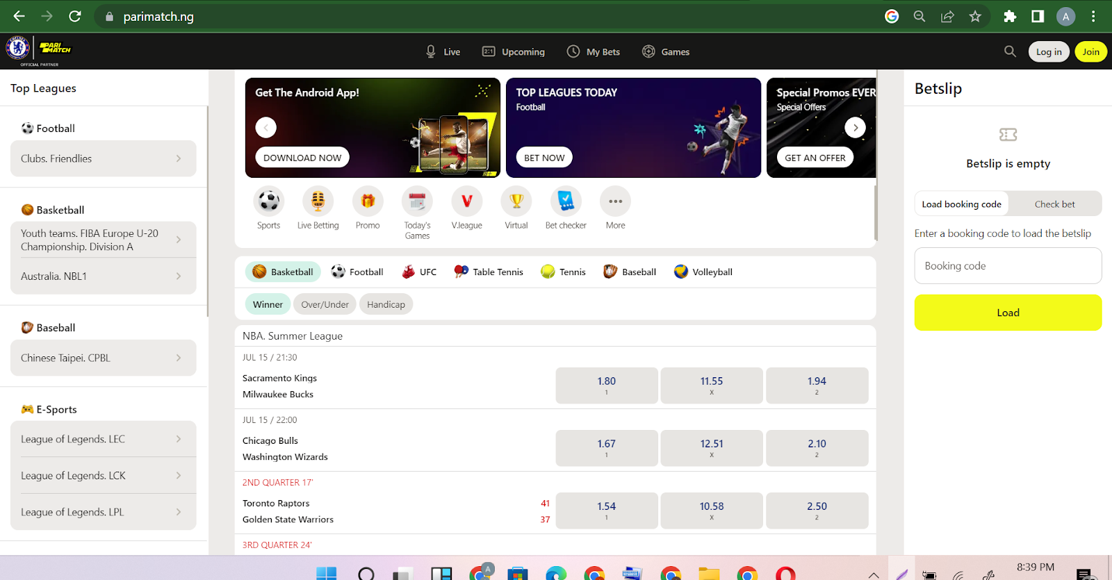 Parimatch home page